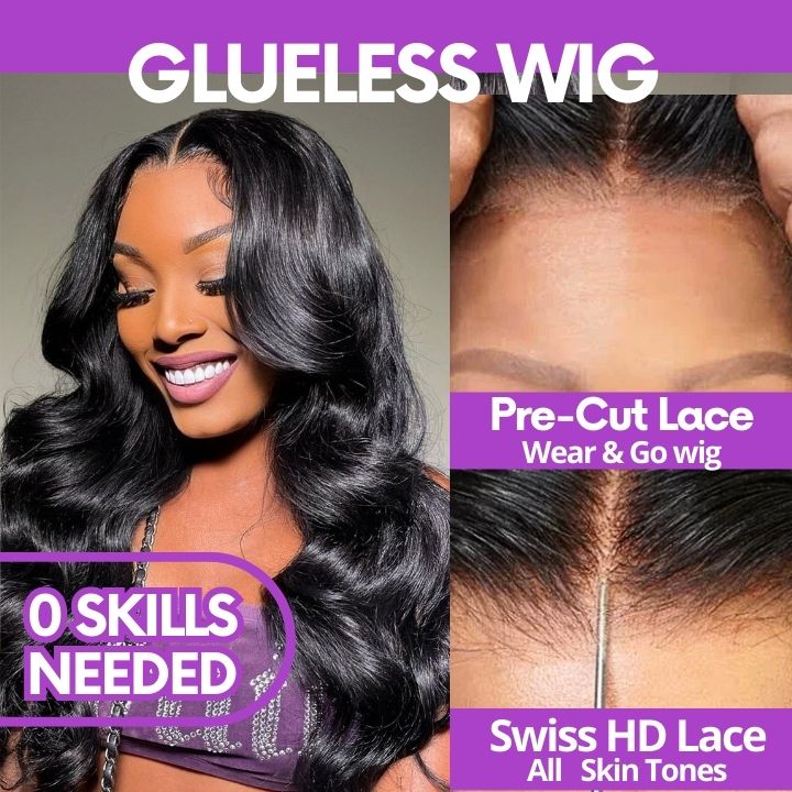 Glueless Black Body Wave 13x4/6x4.5 Fermeture Lace Colord Wig Pré-plumé Hairline-Amanda Hair