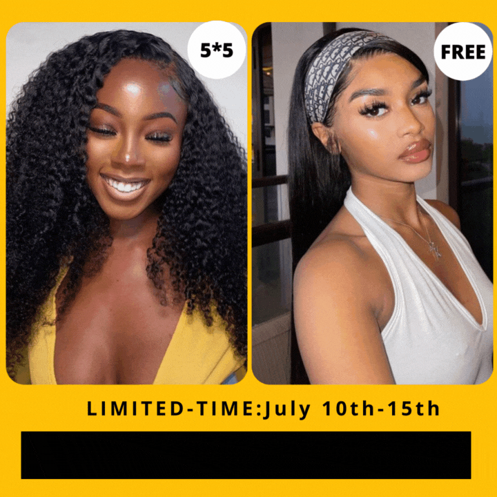 Flash Sale: Buy 5*5 HD Lace Curly Hair Wig, Get 16" Straight Hair Headband Wig For Free