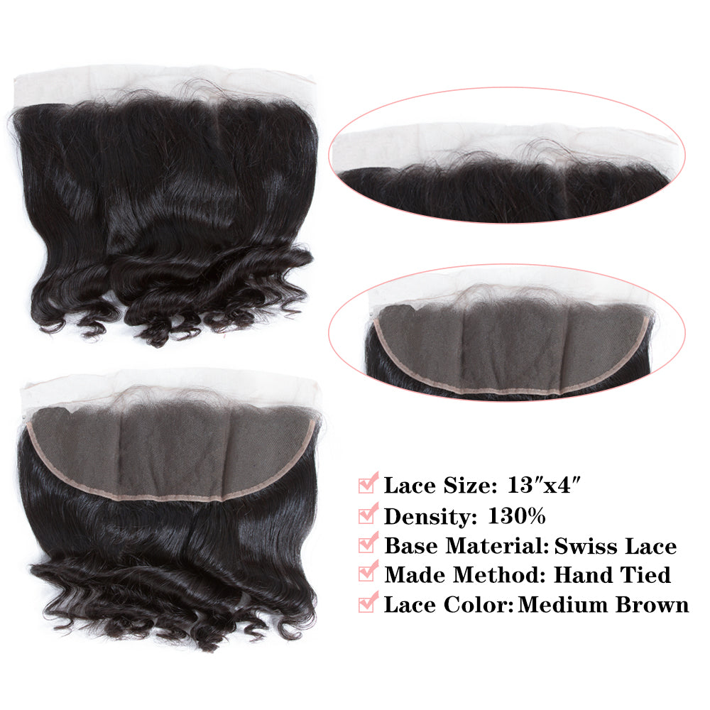 Amanda Malaysian Hair Loose Wave 4 paquetes con 13 * 4 Frontal de encaje 10A Grado 100% Remi Cabello humano Cabello suave y brillante