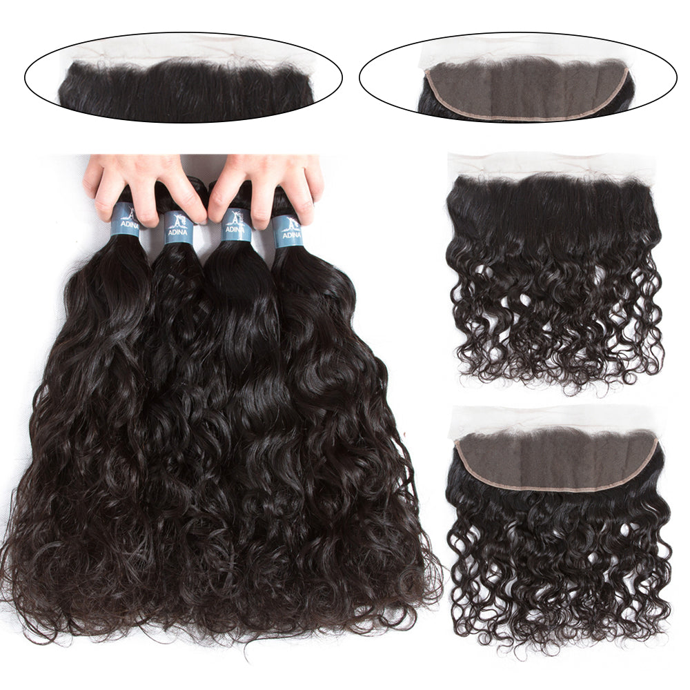 Brazilian Water Wave 4 paquetes con 13 * 4 Frontal de encaje 9A Grado 100% cabello humano sin procesar - Amanda Hair