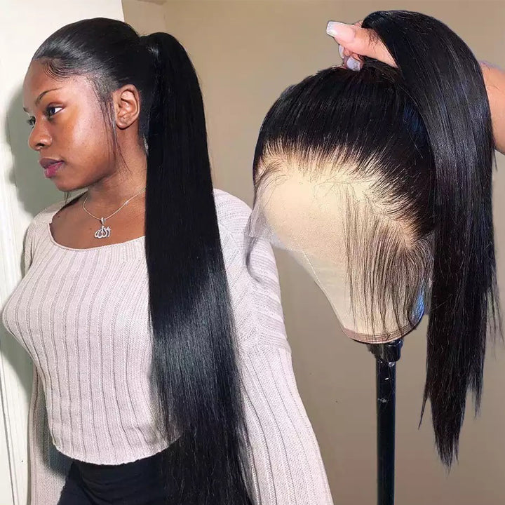 Peluca de encaje de cabello humano 360 recto largo prearrancado para niña-Amanda Hair