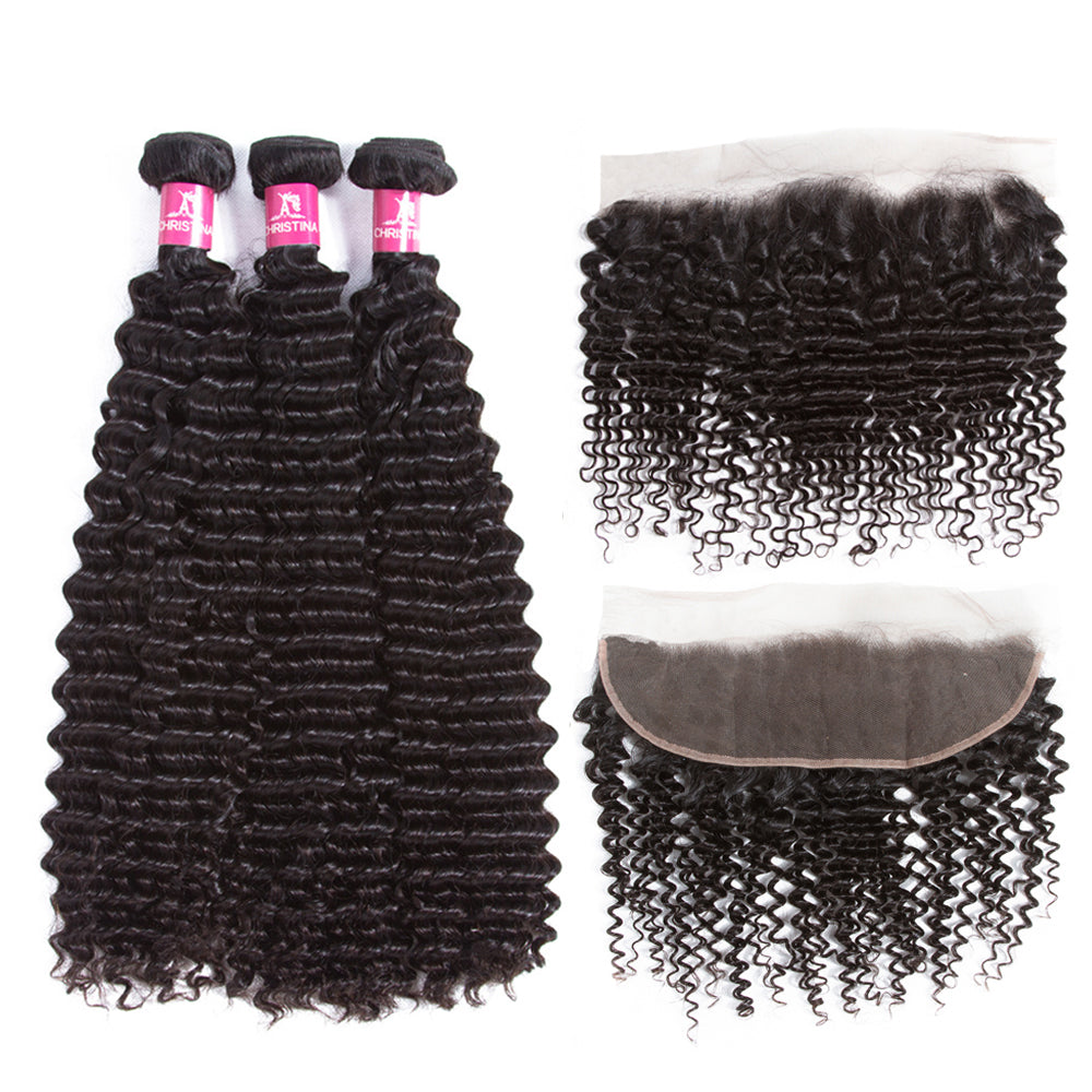 Amanda Mongolian Hair Kinky Curly 4 Bundles With 13*4 Lace Frontal 10A Grade 100% Remi Human Hair Soft Shiny Wave Hair