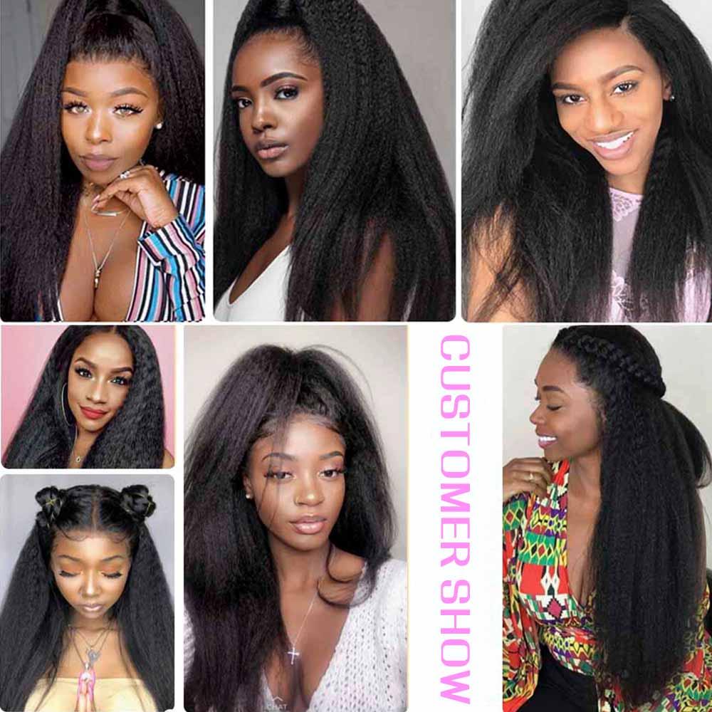 Amanda Indian Hair Kinky Straight 3 Bundles With 13*4 Lace Frontal 9A Grade 100% Unprocessed Human Hair Hot Item