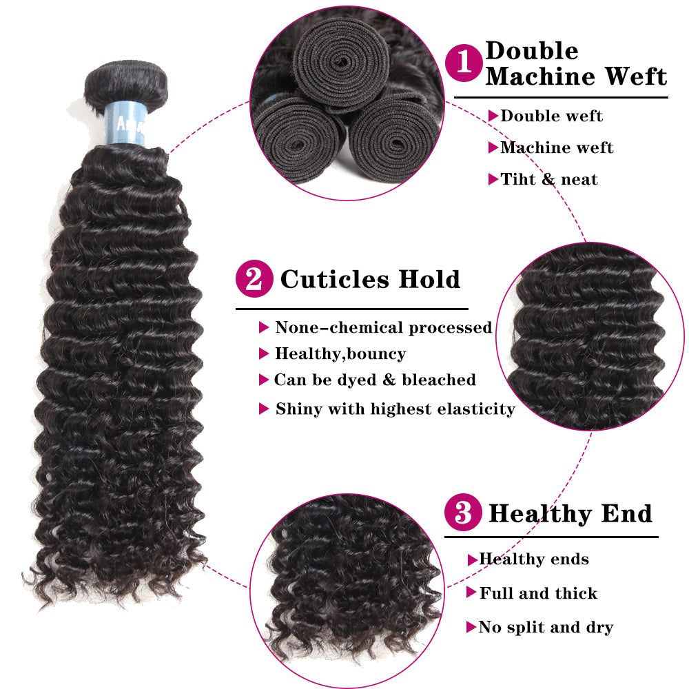 Amanda Malaysian Hair Kinky Curly 3 paquetes con 13 * 4 Frontal de encaje 9A Grado 100% Extensiones de cabello humano sin procesar