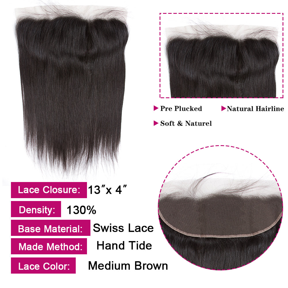 Amanda Indian Straight Hair 3 paquetes con 13 * 4 Lace Frontal 10A Grade 100% Remy Human Hair 