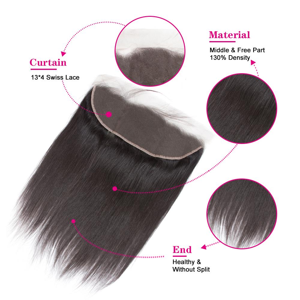 Amanda malaisienne cheveux raides 4 faisceaux avec 13*4 dentelle frontale 10A Grade 100% Remy cheveux humains doux brillant vague cheveux 