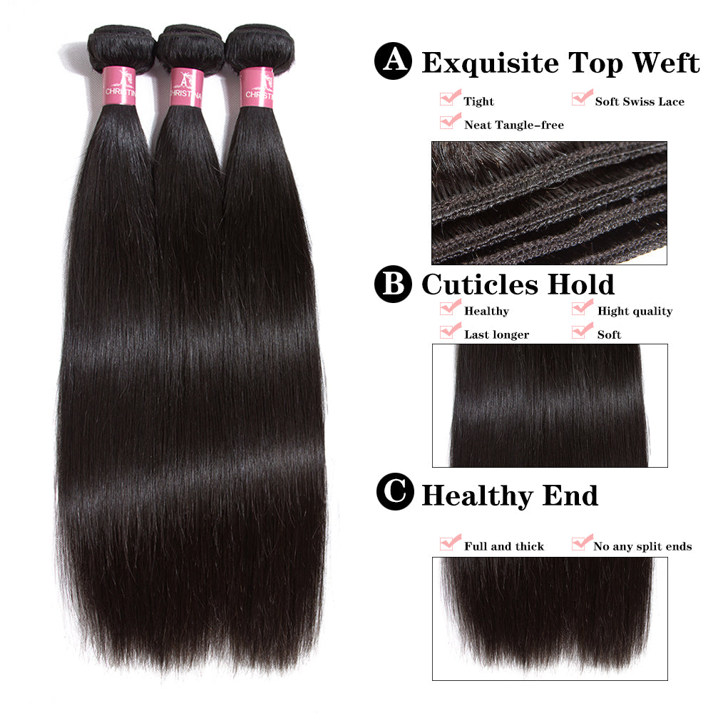 Brazilian Straight Hair 4 Bundles With 13*4 Lace Frontal 10A Grade 100% Remy Human Hair Soft Shiny Wave Hair - Amanda Hair