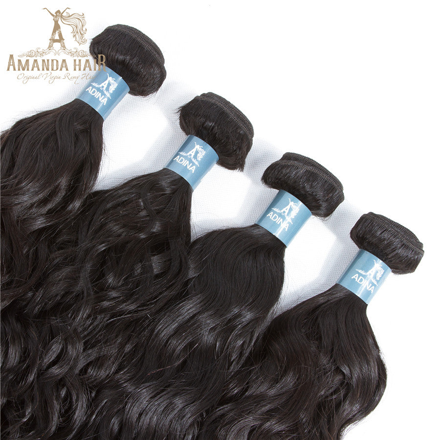 Amanda Indian Hair Water Wave 4 faisceaux avec fermeture à lacet 4 * 4 9A Grade 100% cheveux humains non transformés