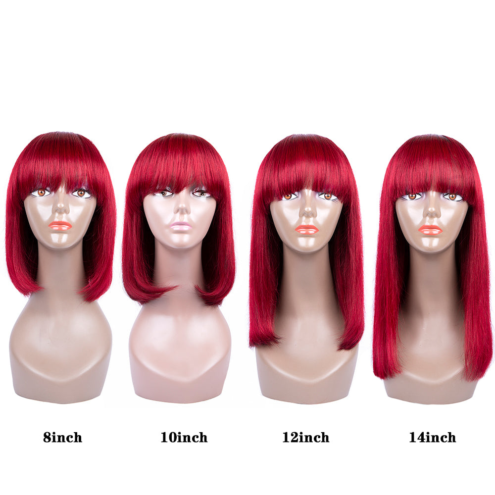 Straight Hair Red Bob Wigs Machine Made Burgundy Bob Wig Human Hair Glueless Short Bob Wigs-Amanda Hair