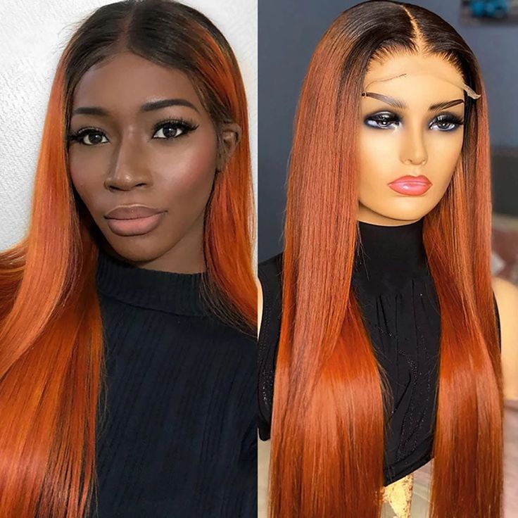 Dark Root Ginger Colored Straight 13x4 Lace Front / 4 * 4 Lace Closure Wigs With Baby Hair - Amanda Hair