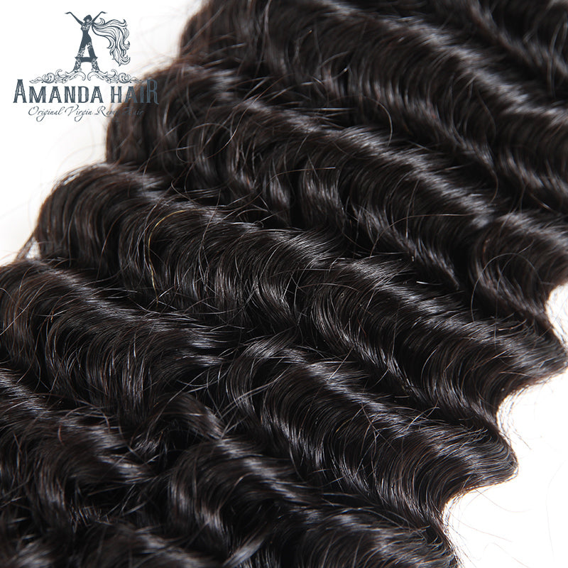 Amanda cheveux péruviens crépus bouclés 3 faisceaux avec fermeture à lacet 4*4 9A Grade 100% cheveux humains non transformés article chaud de noël