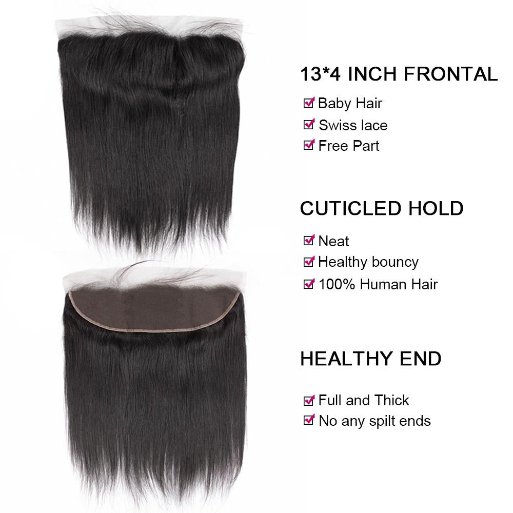 Amanda Indian Straight Hair 4 paquetes con 13 * 4 Lace Frontal 9A Grado 100% Cabello humano sin procesar 