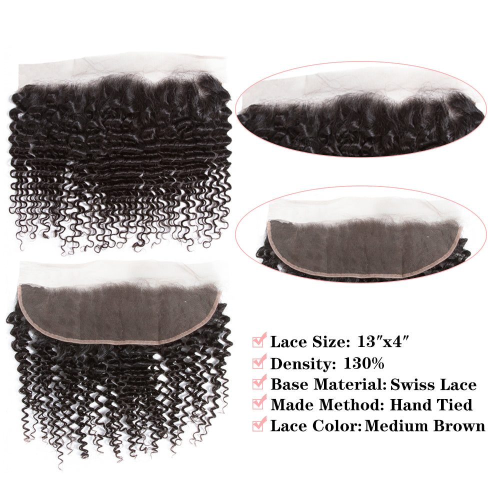 Amanda Indian Hair Deep Wave 3 paquetes con 13 * 4 Frontal de encaje 9A Grado 100% cabello humano sin procesar