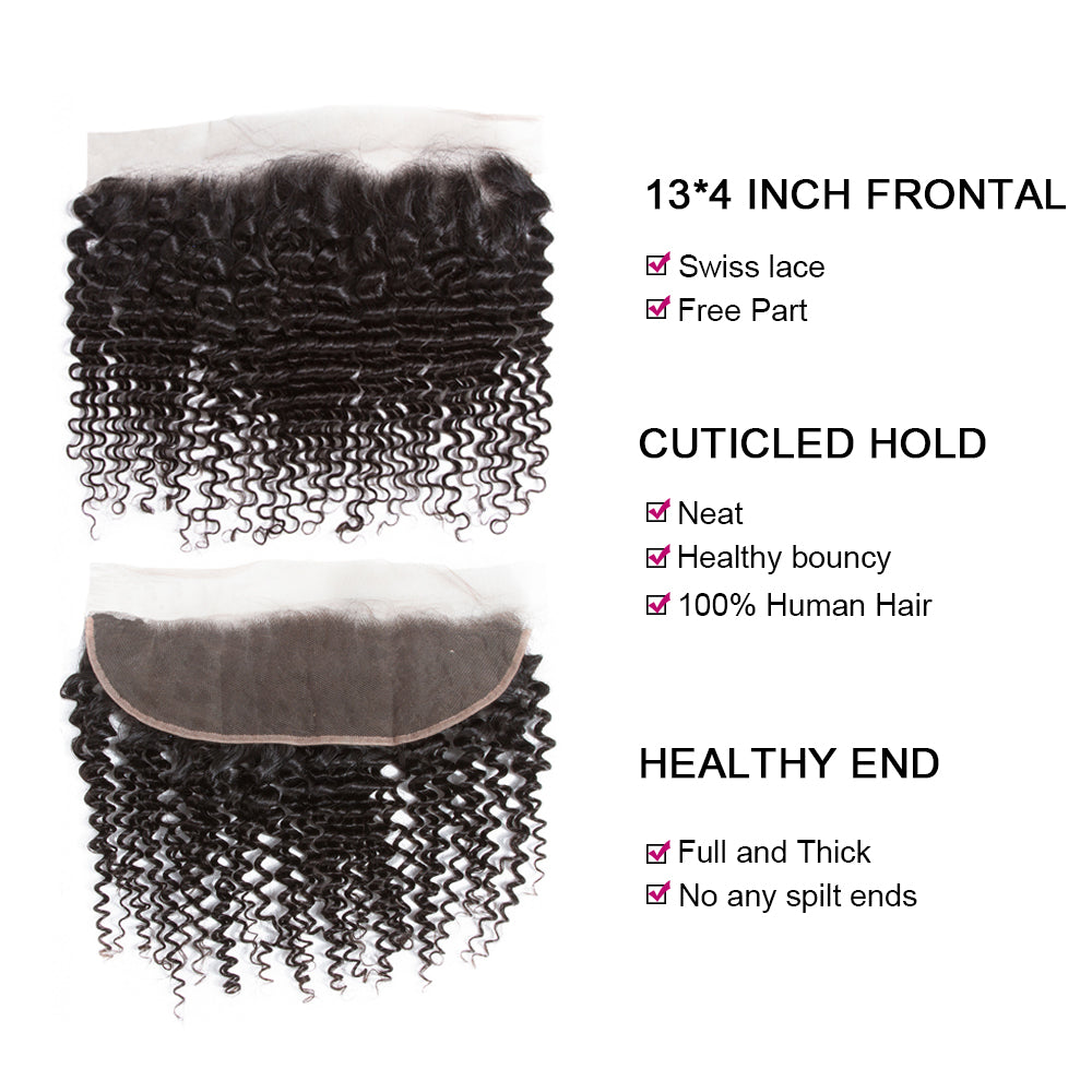 Brazilian Hair Kinky Curly 3 Bundles With 13*4 Lace Frontal 9A Grade 100% Unprocessed Human Hair Extensions - Amanda Hair