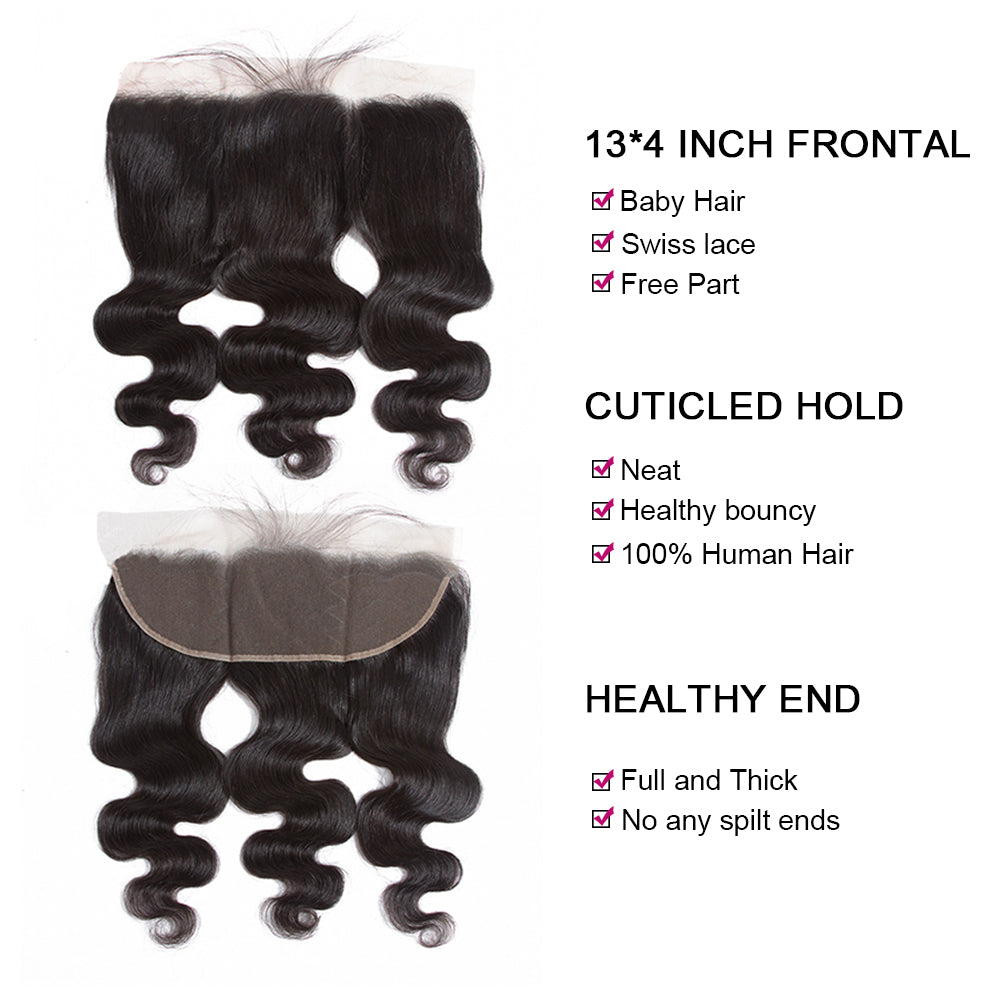 Amanda Hair Malaysian Body Wave 4 paquetes con 13 * 4 Frontal de encaje 9A Grado 100% cabello humano sin procesar 