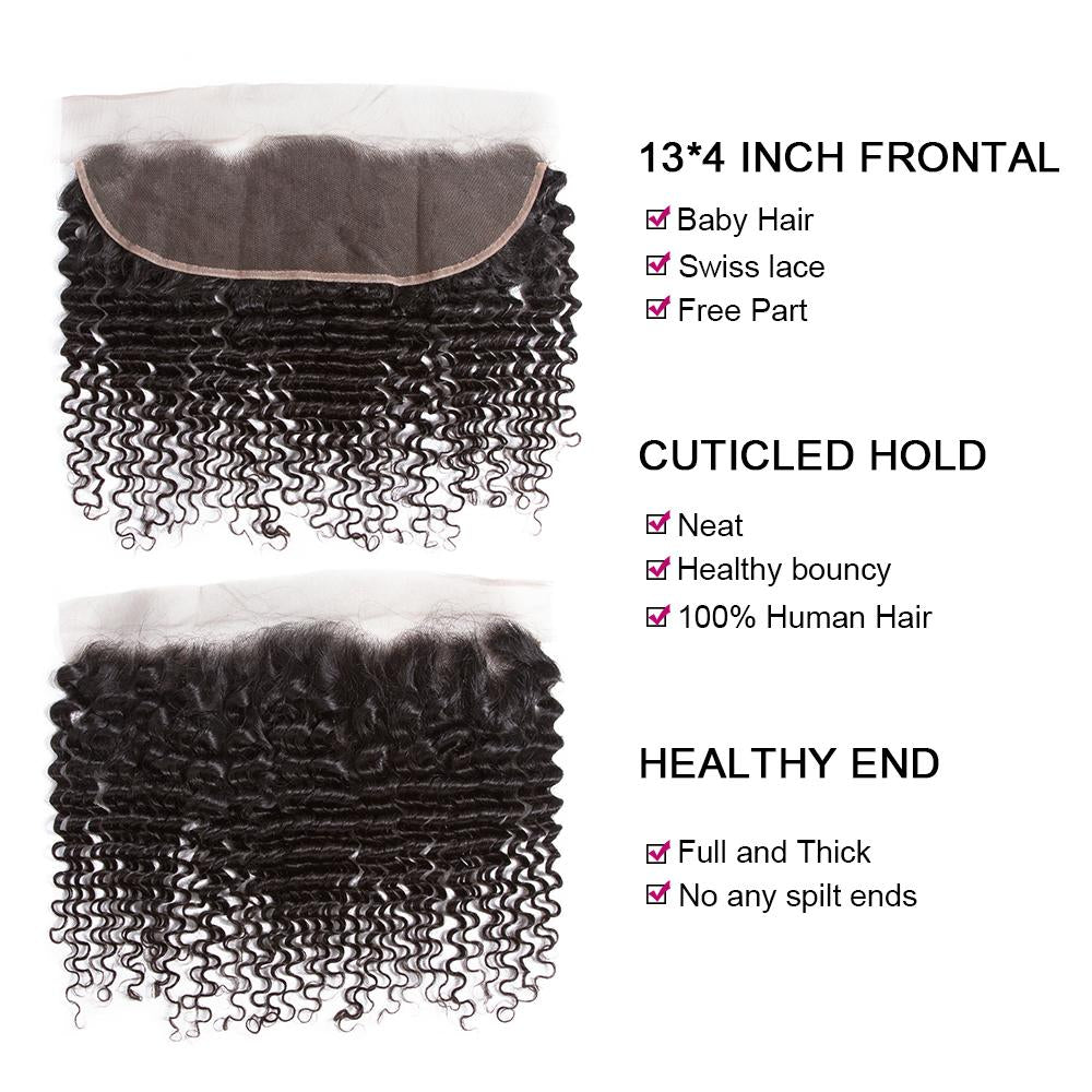 Amanda Malaysian Hair Kinky Curly 4 paquetes con 13 * 4 Frontal de encaje 10A Grado 100% Remi Cabello humano Suave y brillante Cabello ondulado