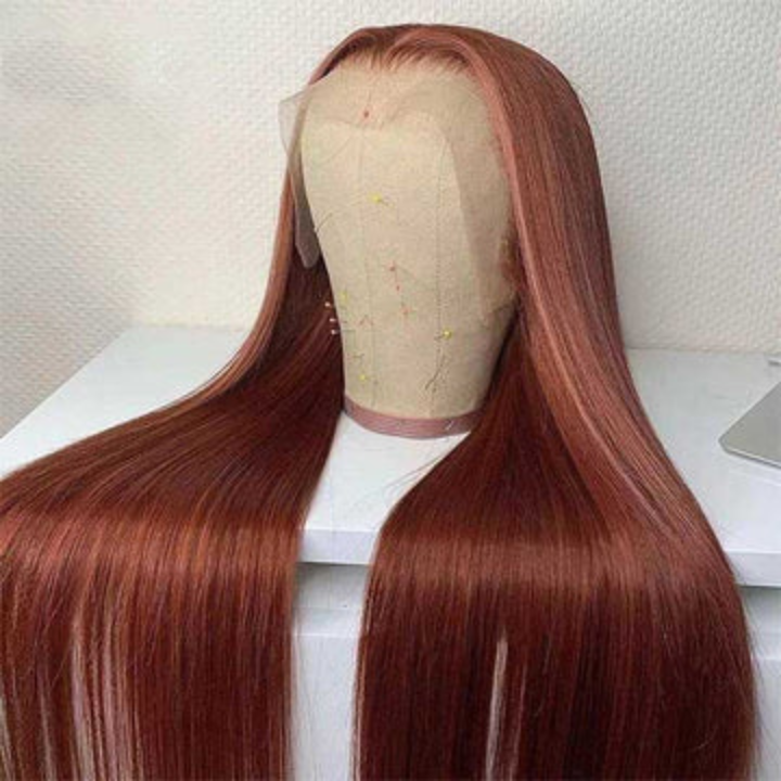 Perruques droites avant en dentelle transparente brun rougeâtre délié profond 100% cheveux humains perruques d'automne de couleur Auburn