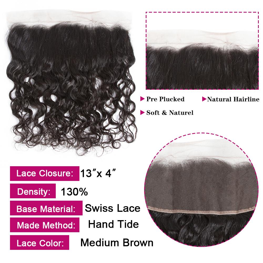 Amanda Indian Hair Water Wave 4 paquetes con 13 * 4 Frontal de encaje 10A Grado 100% Remi Cabello humano Suave y brillante Cabello ondulado