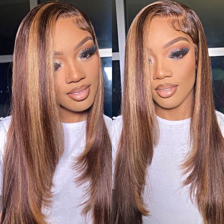 Glueless Layered Haircut Lace Closure Straight Wigs Silky Human Hair Wigs Throw On & Go Workout Wigs