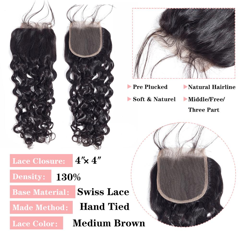 Amanda Indian Hair Water Wave 3 Bundles With 4*4 Lace Closure 10A Grade 100% Remi Human Hair Hot Sell Wave Bundles Hair Extensions