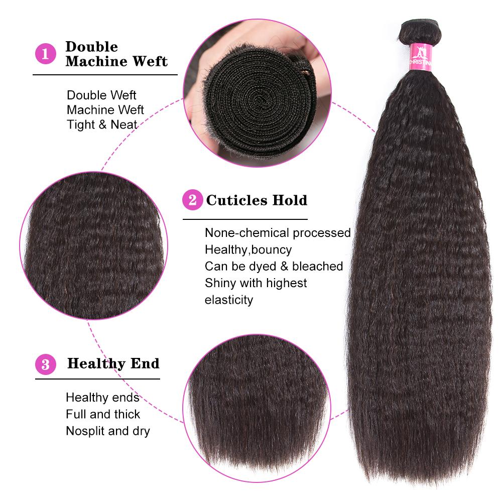 Brésilien Kinky Straight 3 Bundles Avec 4 * 4 Lace Closure 10A Grade 100% Remi Human Hair - Amanda Hair