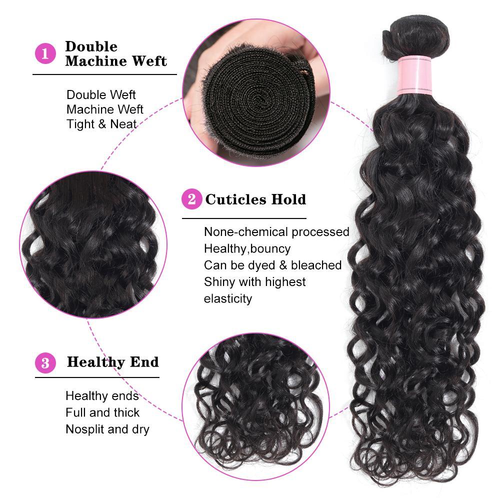 Amanda Malaysian Hair Water Wave 4 paquetes con 4 * 4 Cierre de encaje 10A Grado 100% Remi Cabello humano