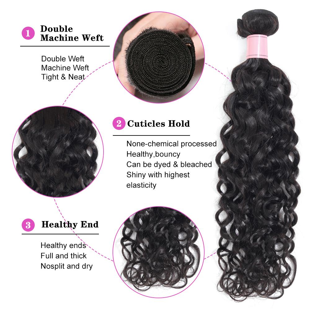 Amanda Indian Hair Water Wave 3 paquetes con 4 * 4 Cierre de encaje 10A Grado 100% Remi Cabello humano Venta caliente Wave Bundles Extensiones de cabello