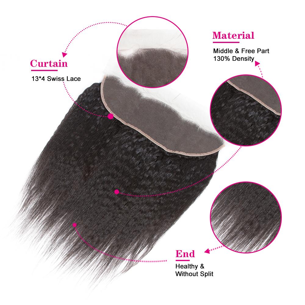 Amanda Malaysian Hair Kinky Straight 3 paquetes con 13 * 4 Frontal de encaje 10A Grado 100% Remi Cabello humano Suave y brillante Cabello ondulado 
