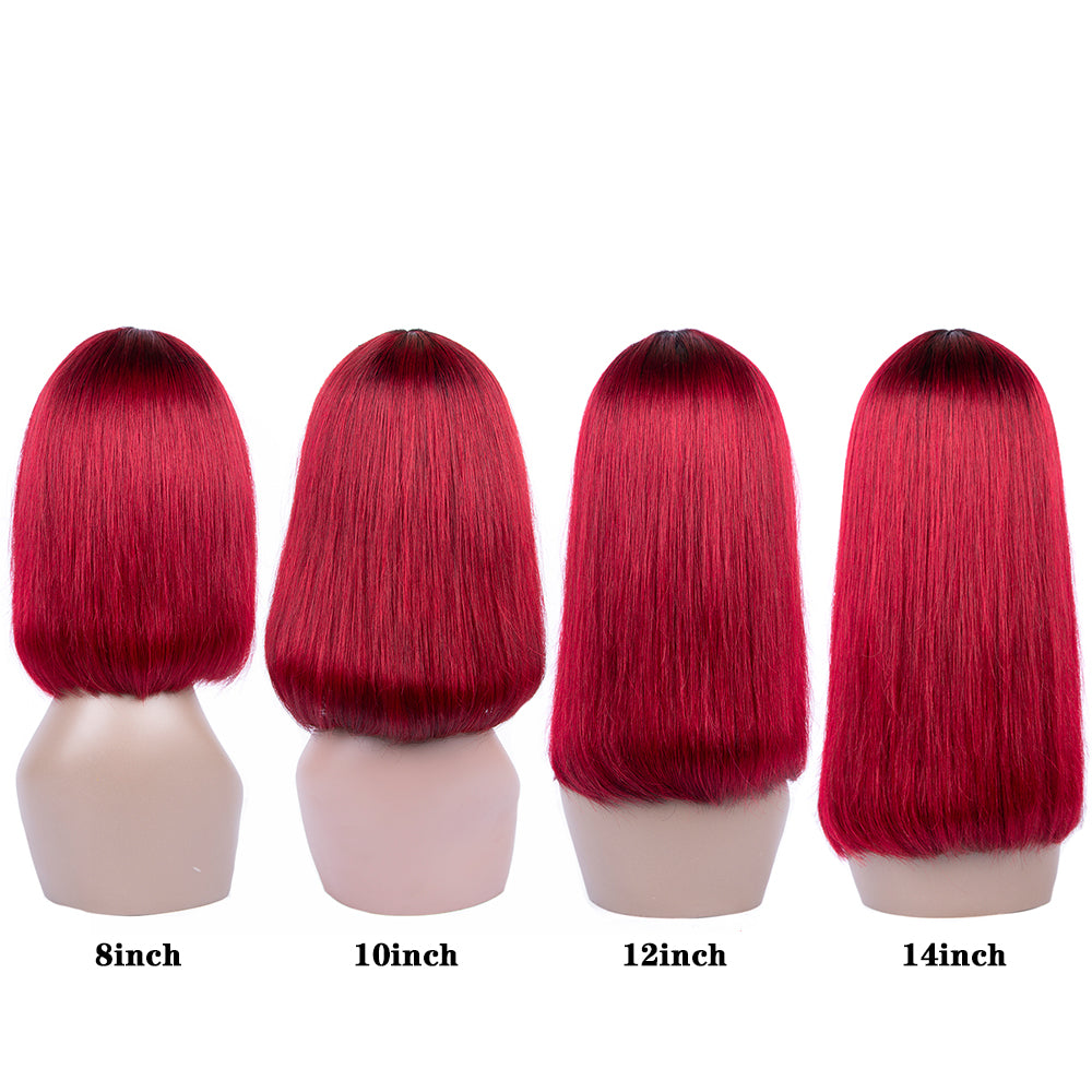 Glueless Straight Hair Burgundy Wig 1b/99j Color Straight Hair No Lace Wigs With Bangs-Amanda Hair
