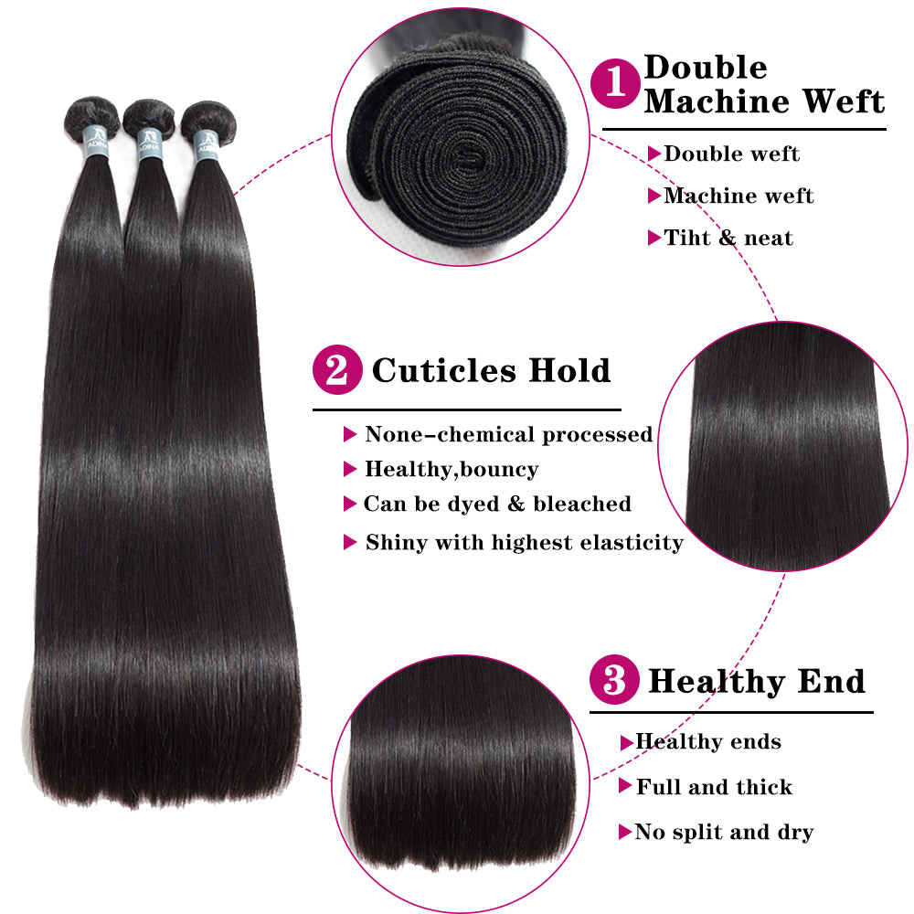 Amanda Indian Straight Hair 4 paquetes con 13 * 4 Lace Frontal 9A Grado 100% Cabello humano sin procesar 