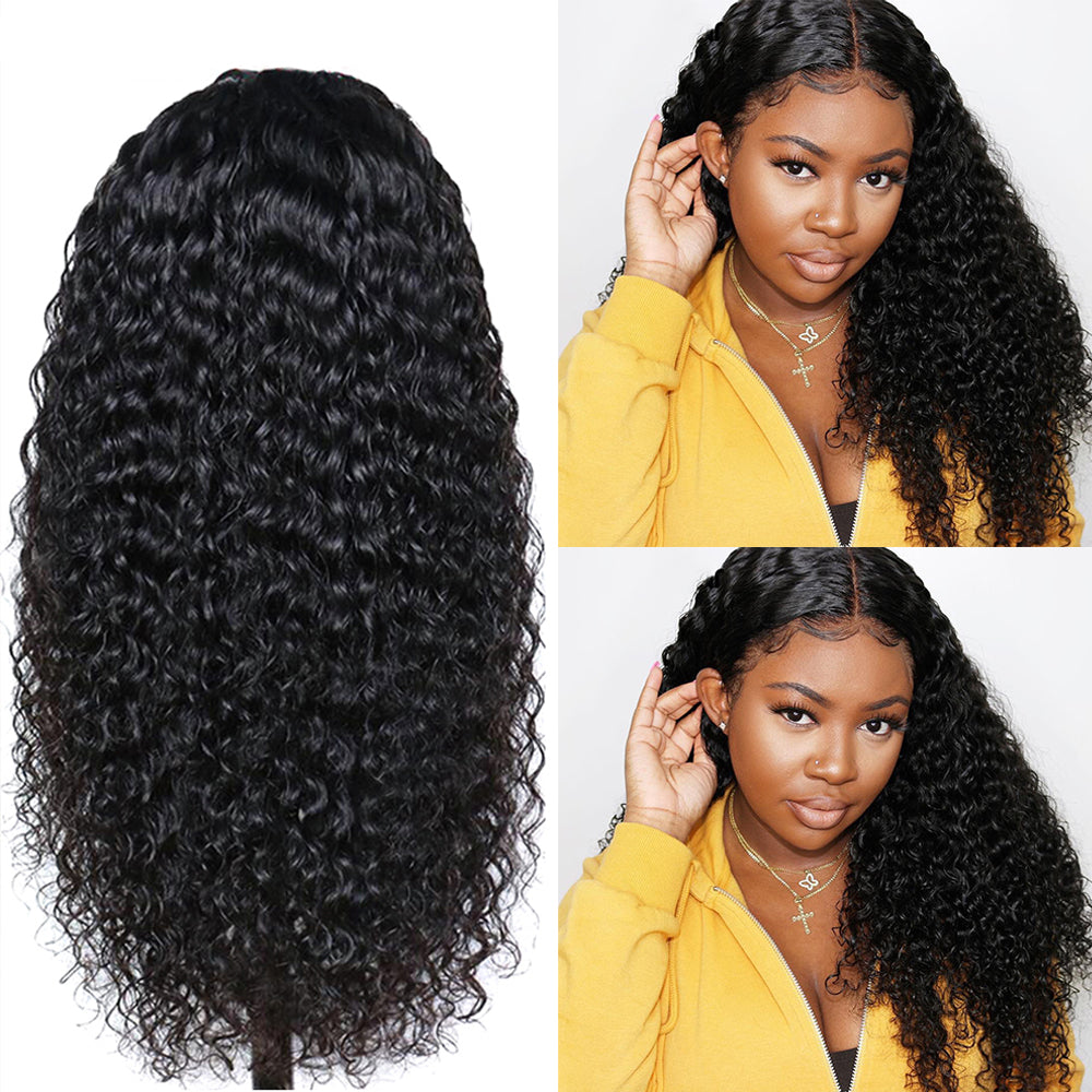 Glueless Curly Wave Hair 13x6 Undetectable Transparent Lace Black Human Hair Wigs-Amanda Hair