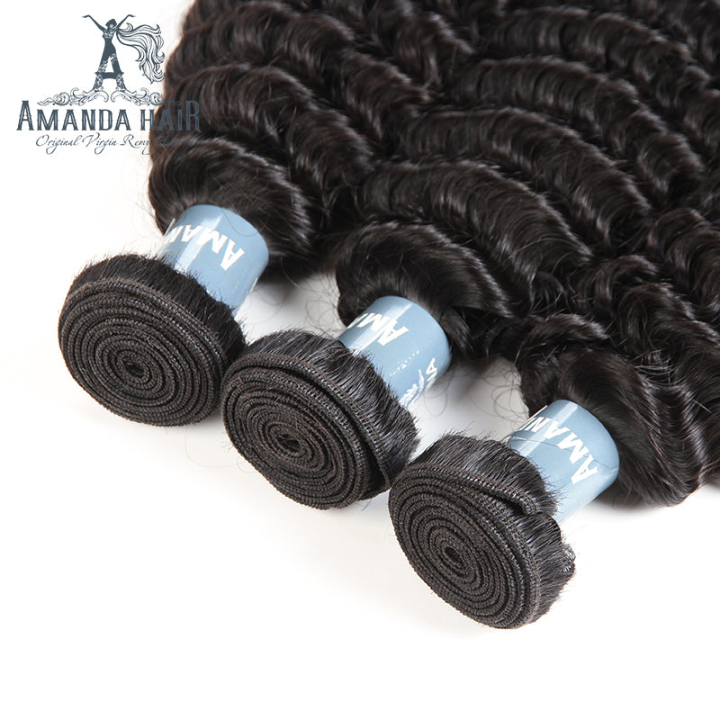 Amanda Peruvian Hair Kinky Curly 3 Bundles With 13*4 Lace Frontal 9A Grade 100% Unprocessed Human Hair Extensions