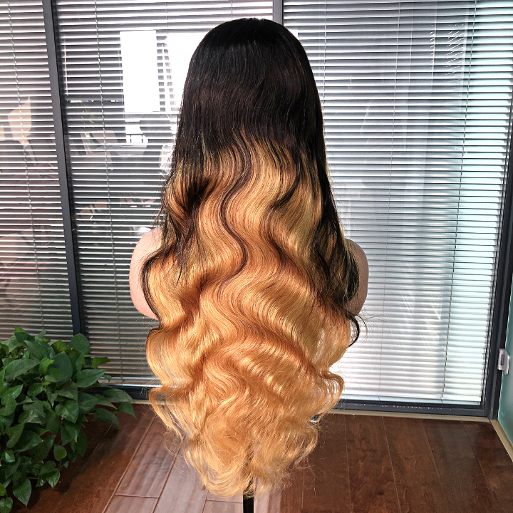 Highlight Light Brown Body Wave 13x4 Lace Front / 4 * 4 Lace Closure Wigs Skunk Stripe Ombre Color Lace Wigs-Amanda Hair