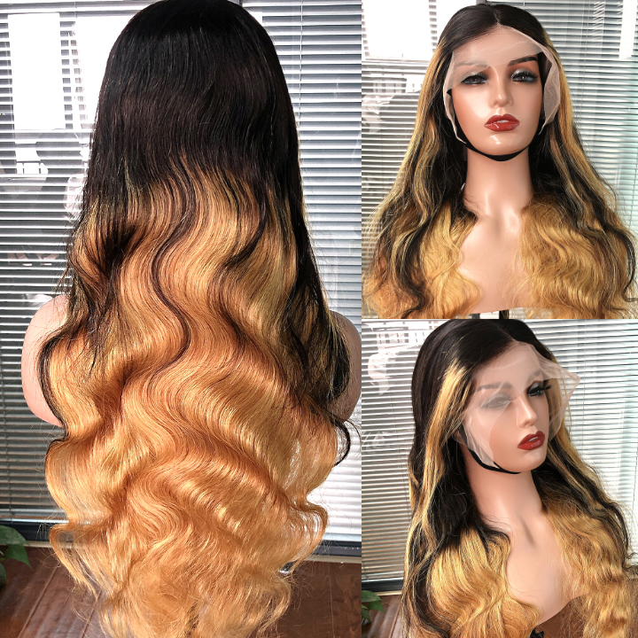 Highlight Light Brown Body Wave 13x4 Lace Front / 4 * 4 Lace Closure Wigs Skunk Stripe Ombre Color Lace Wigs-Amanda Hair