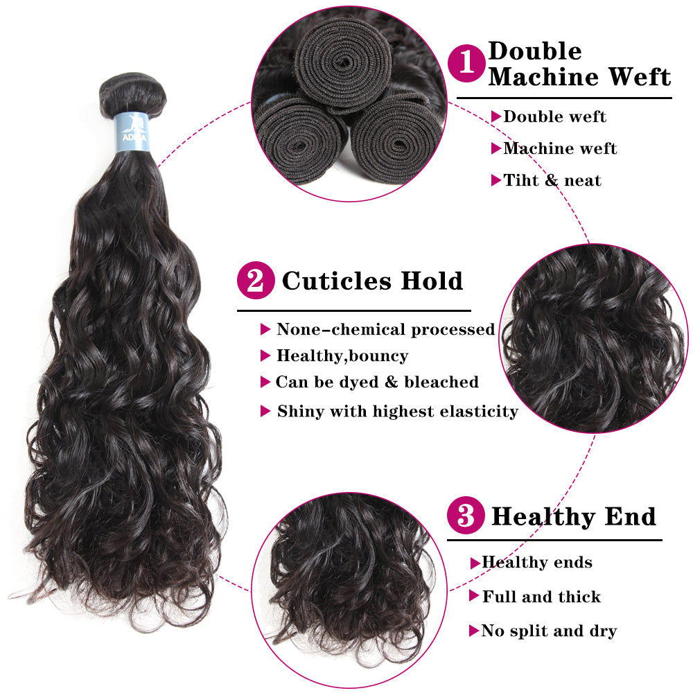 Amanda Indian Hair Water Wave 3 paquetes con 4 * 4 Cierre de encaje 9A Grado 100% Cabello humano sin procesar