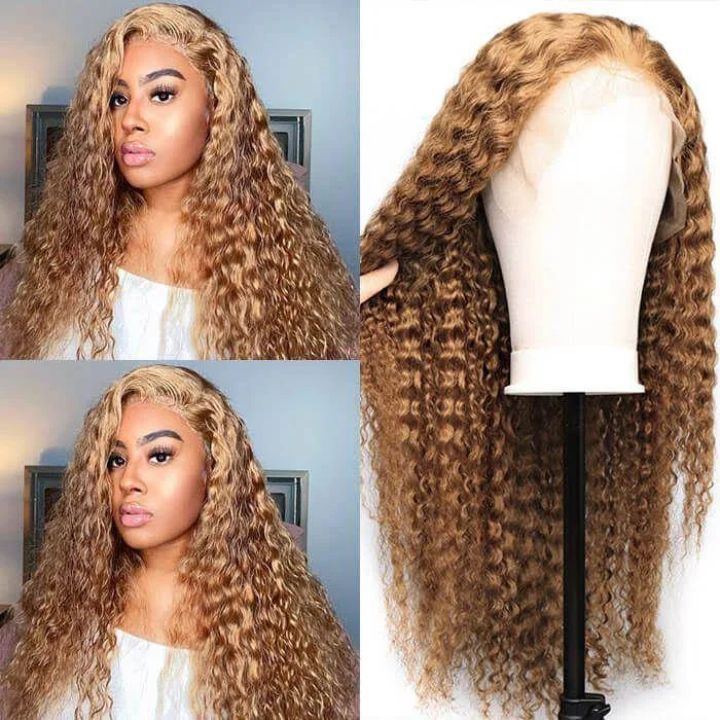 Honey Blonde #27 Straight 4x4/5x5/13x4  Lace Closure/Frontal Transaparent Wigs 150%/180% Density HD Lace Wigs Pre-plucked with Baby Hair