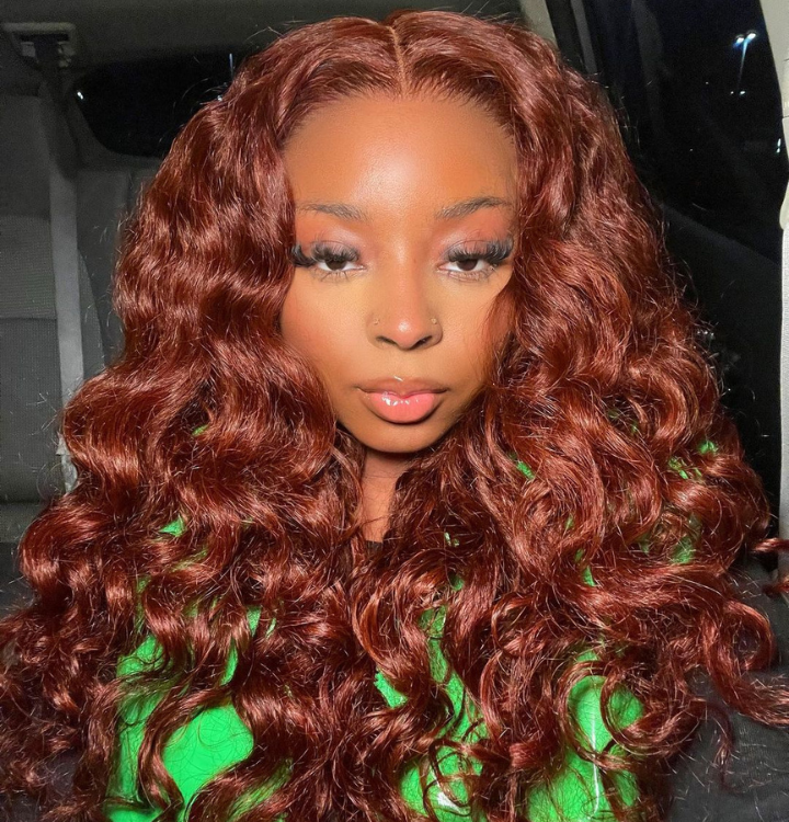 Reddish Brown Loose Wave Tranparent Lace Wigs Deep Hairline 100% Human Hair HD Clear Lace Front Wigs-Amanda Hair