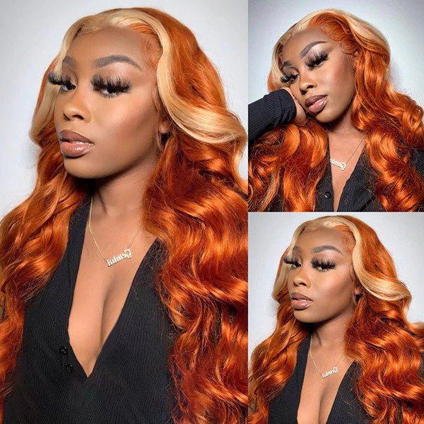 HD Highlight 613 Blonde Colored Body Wave Wigs Orange Ginger 13x4 Lace Front Wigs With Baby Hair 150% Density-Amanda Hair