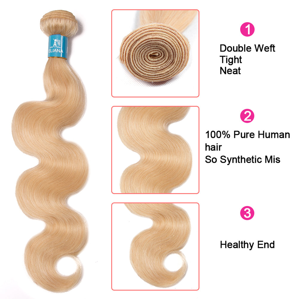 613# Blond Color Body Wave Hair Weave 4 Bundles 100% Human Hair - Amanda Hair