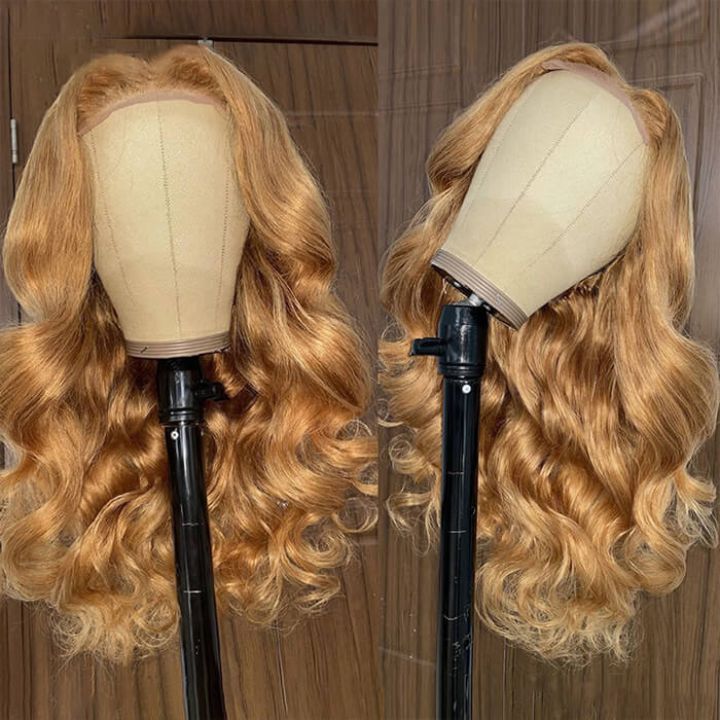 Honey Blonde #27 Straight 4x4/5x5/13x4 Lace Closure/Frontal Transaparent Wigs 150%/180% Density HD Lace Wigs Pre-plumed with Baby Hair
