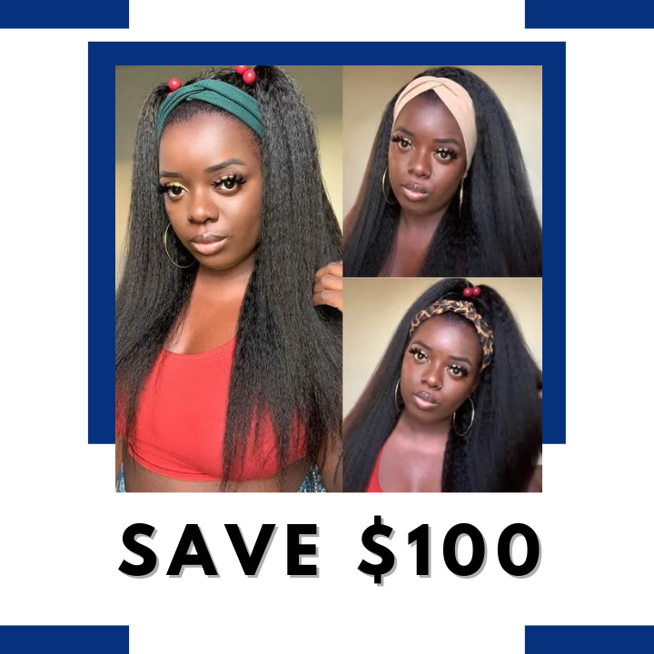 Vente flash: économisez 100 $, 48 heures seulement, perruque bandeau sans colle Kinky Straight Best Amanda Hair
