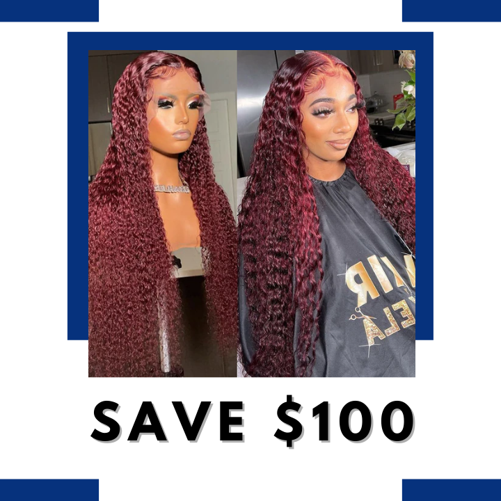 Flash Sale: Save  $100, Burgundy 99J Curly HD Lace Front Wig 150% Density ,48 Hour Only