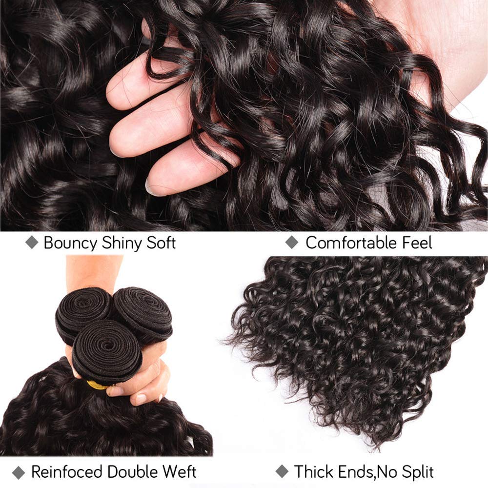 Amanda Peruvian Hair Water Wave 3 Bundles With 13*4 Lace Frontal 10A Grade 100% Remi Human Hair Attractive Curly Wave Hair