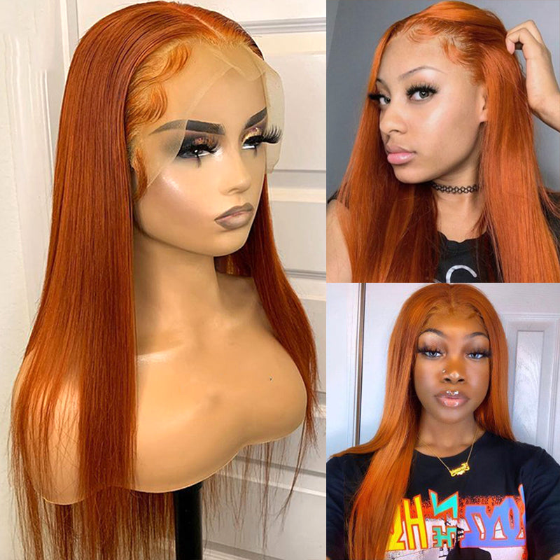 straight hair orange ginger color lace front wigs 100% human hair toppers for women amanda hair