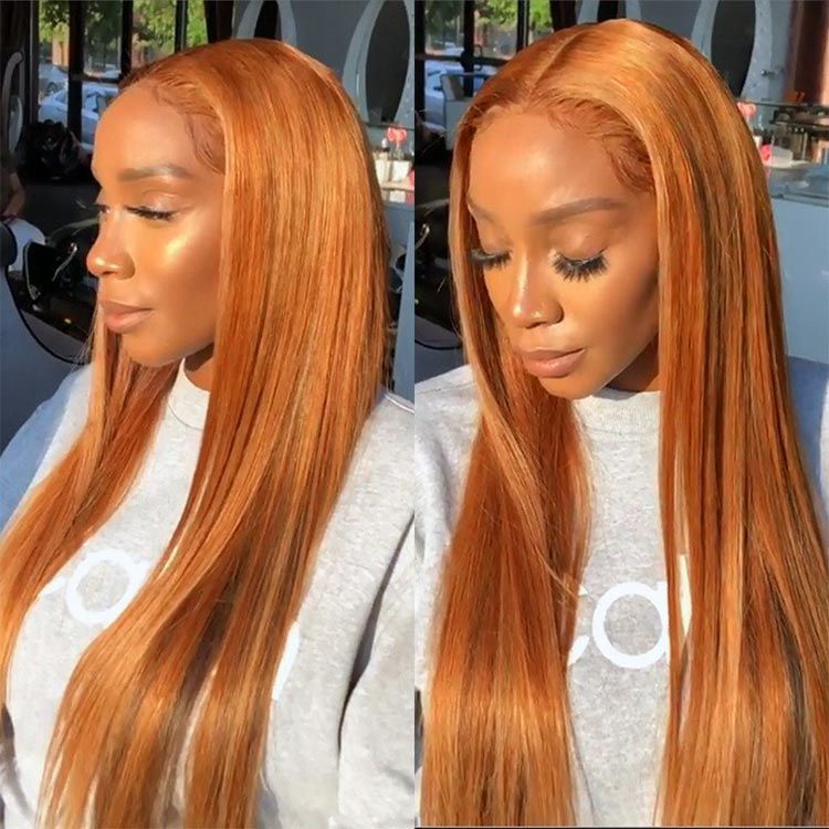 straight hair orange ginger color lace front wigs 100% human hair toppers for women amanda hair