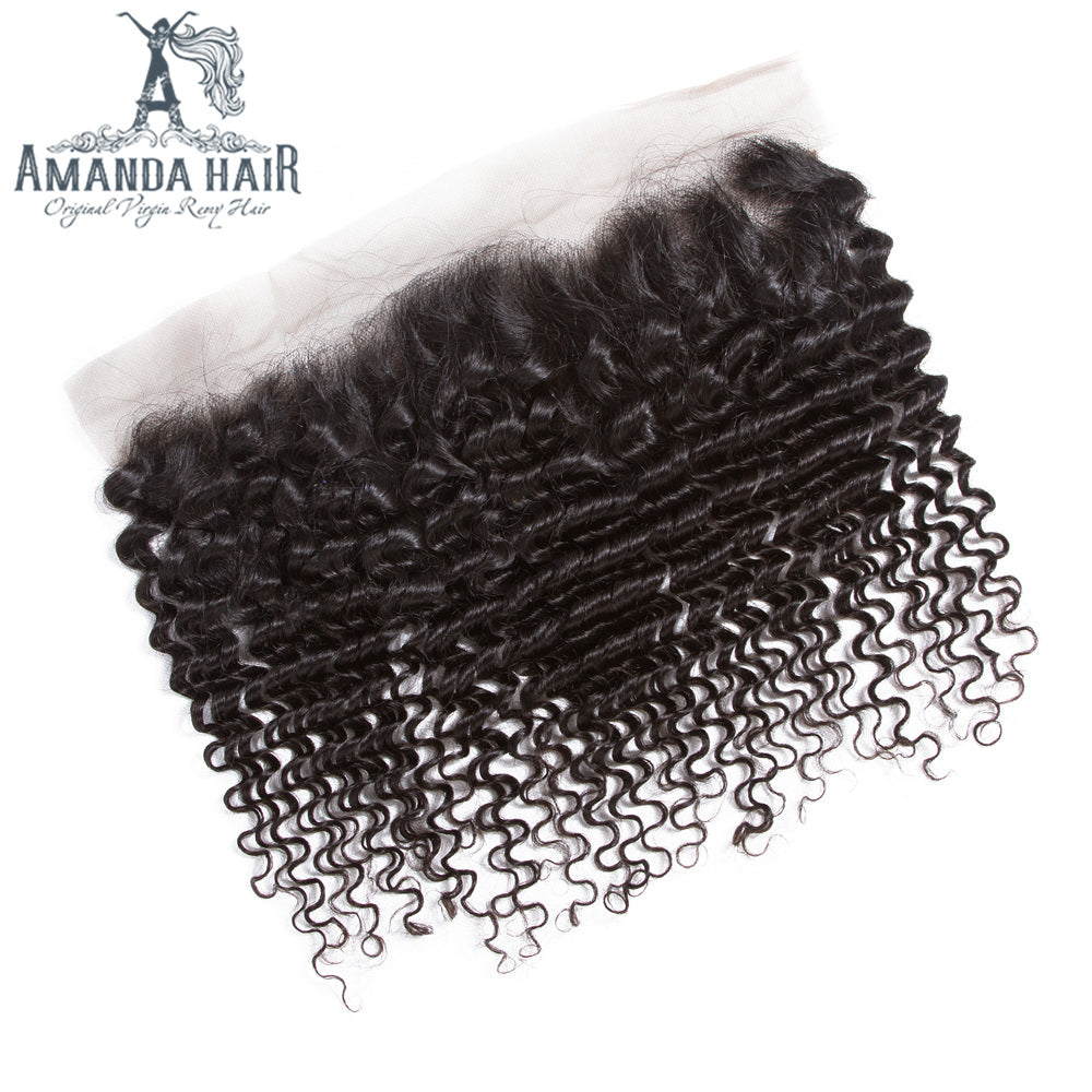 Cabello brasileño de onda profunda 3 paquetes con 13 * 4 Frontal de encaje 9A Grado 100% cabello humano sin procesar - Amanda Hair