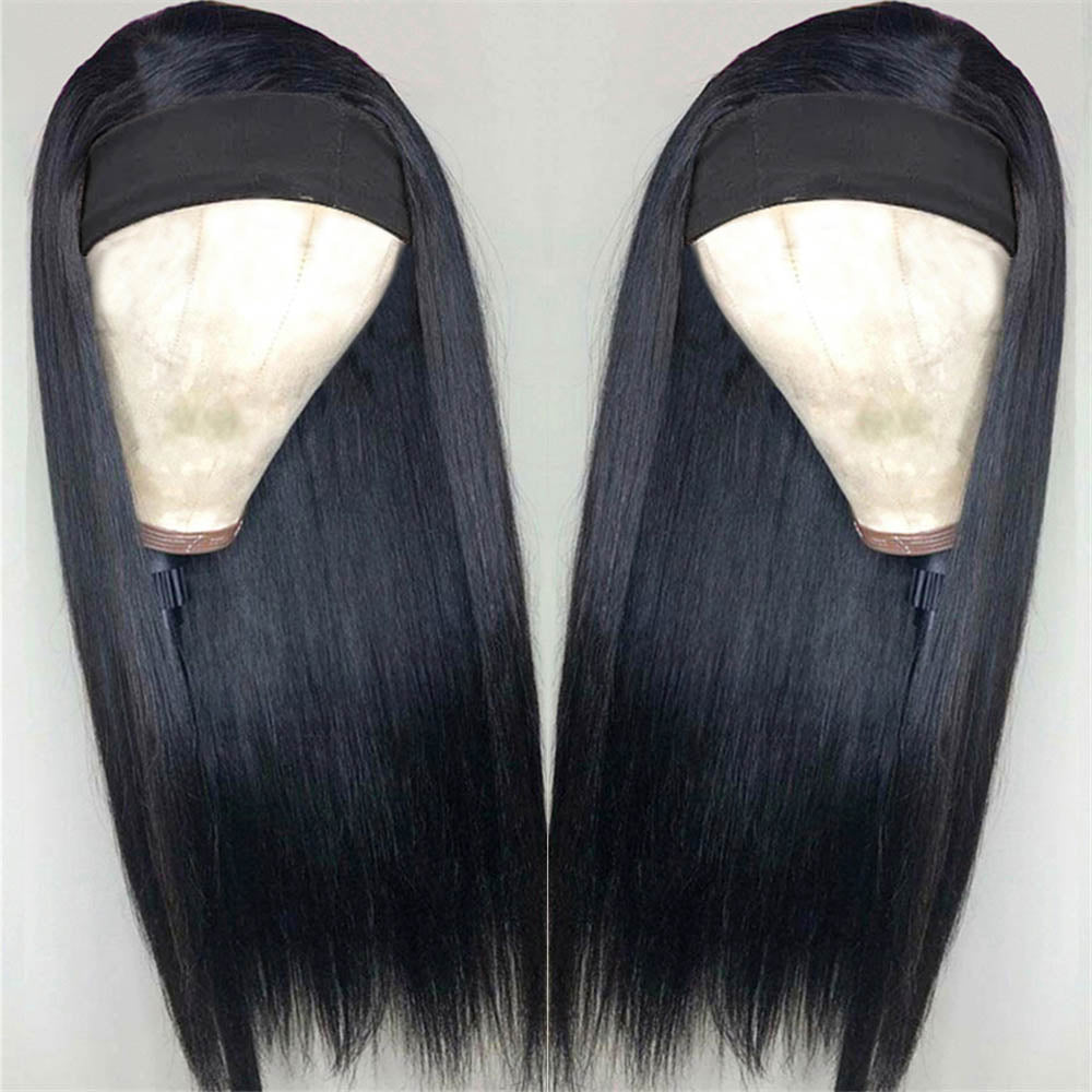 Headband Wig Straight Human Hair Wigs 150% Density Headband Wig with Scarf