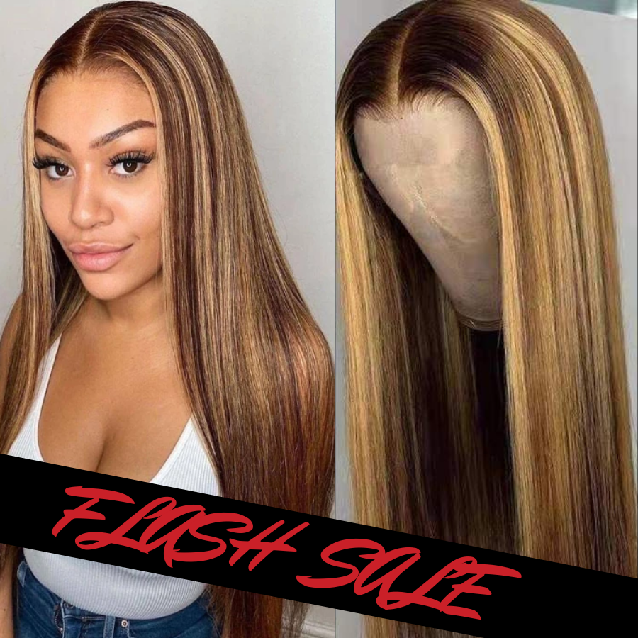 Honey Blonde Ombre Hair P4/27 Straight HD 44 Lace Closure Human Hair Wigs