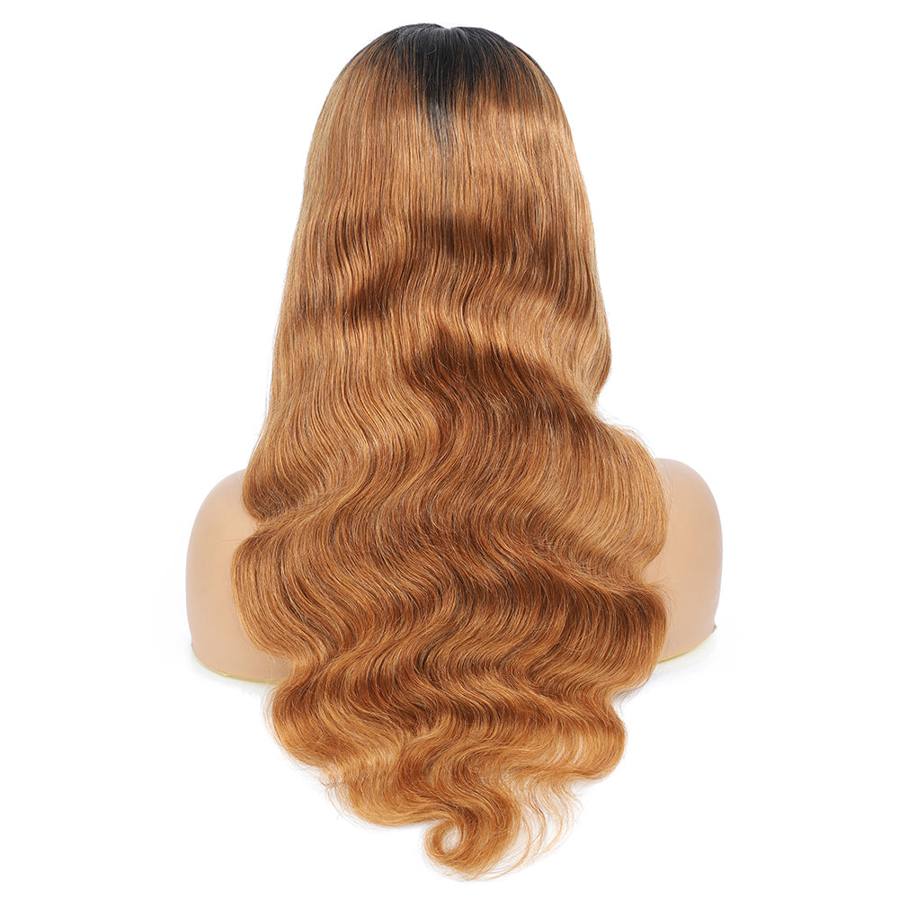 1B/27 Ombre Color Guleless Body Wave Lace Part Wig Remy Human Hair Middle Part Frontal Wigs - Amanda Hair