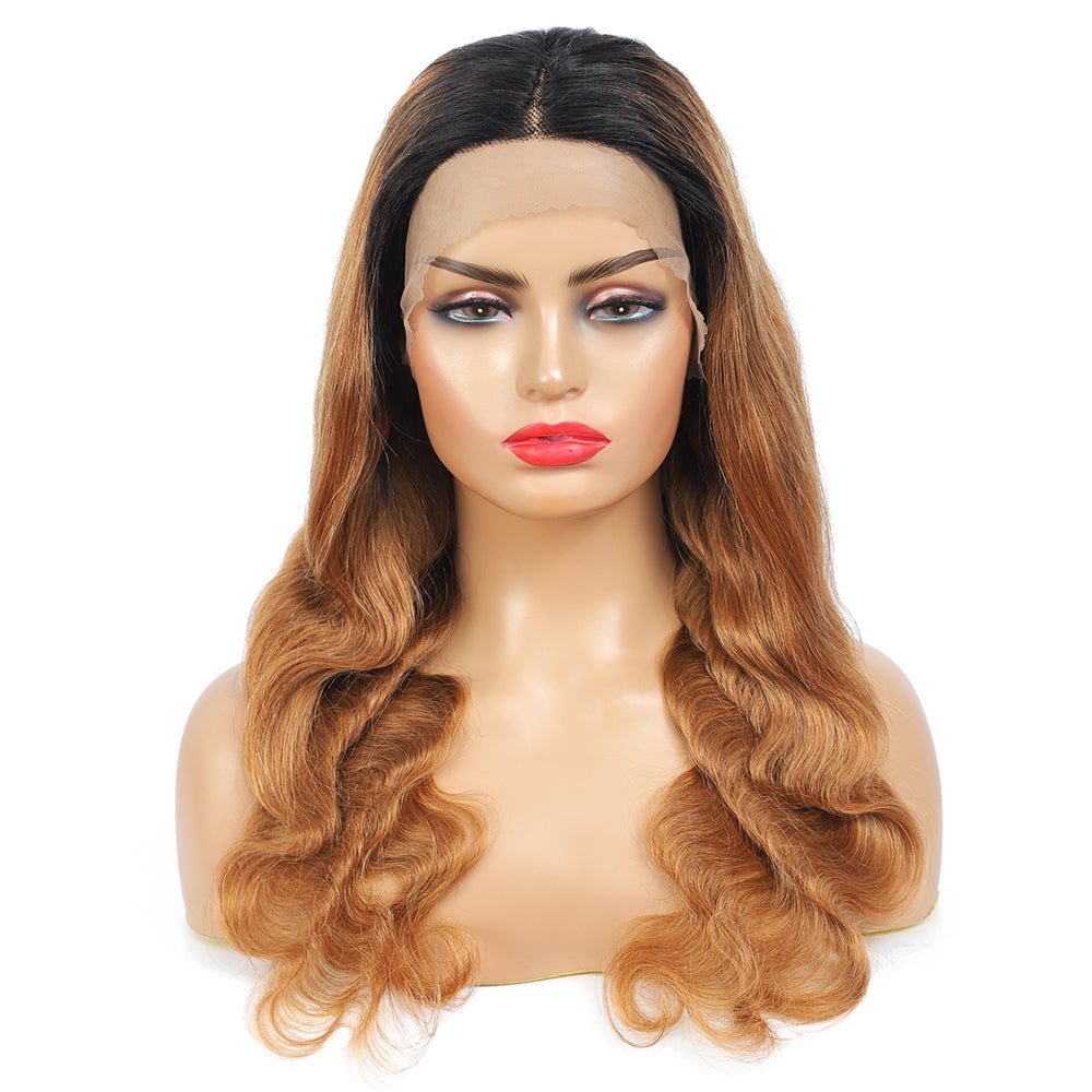 1B/27 Ombre Color Guleless Body Wave Lace Part Wig Remy Human Hair Middle Part Frontal Wigs - Amanda Hair
